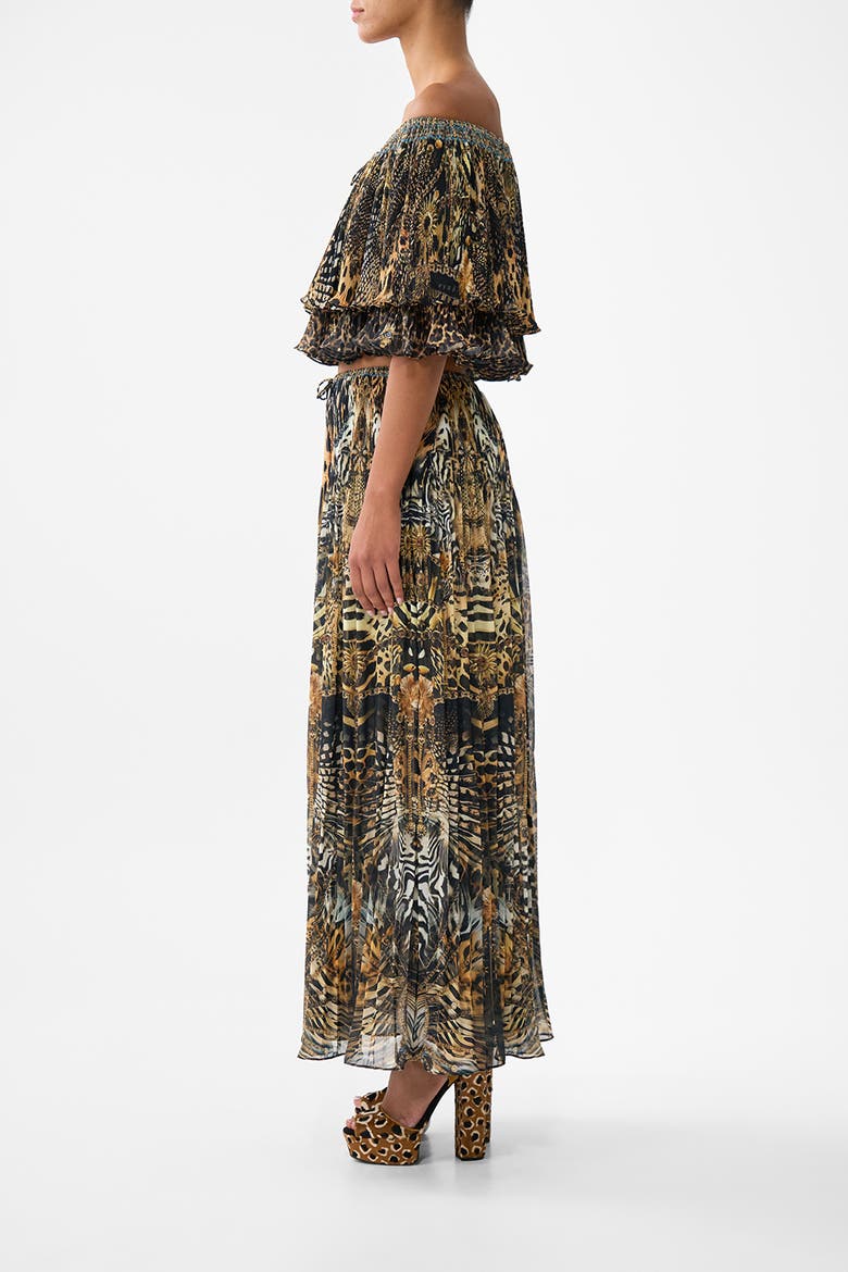 Off Shoulder Short Sleeve Pleated Top, Alternate, color, Feline Folklore