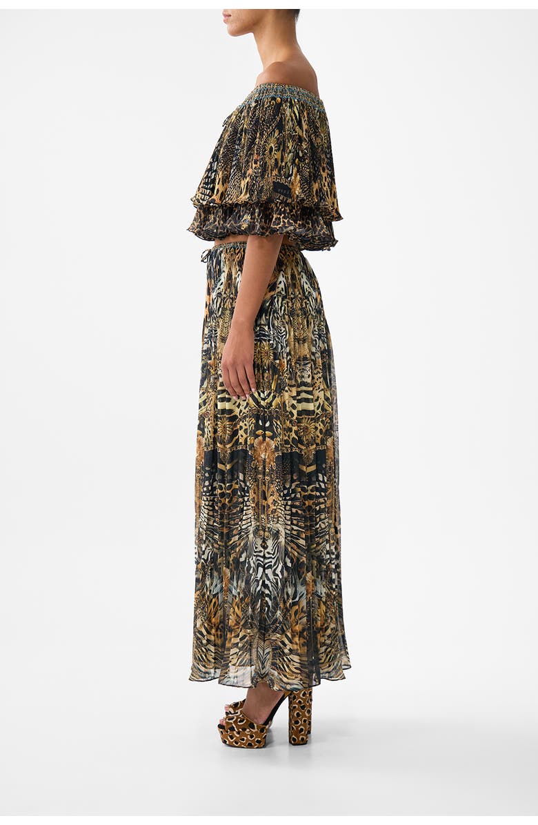 Camilla Off Shoulder Short Sleeve Pleated Top, Alternate, color, Feline Folklore