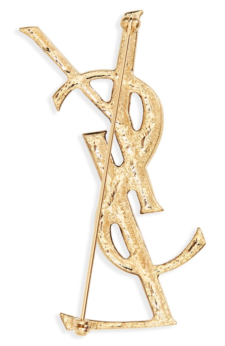 Saint Laurent Croc Textured Monogram Pin, Alternate, color, 