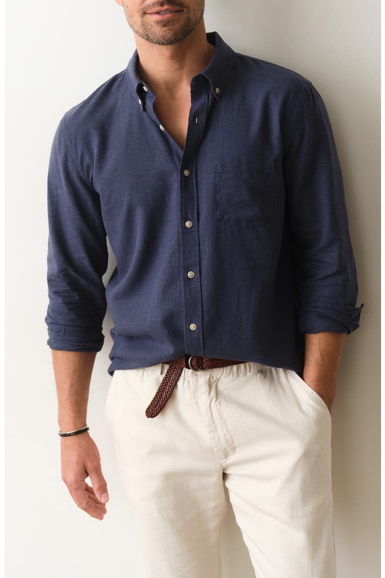 Better-than-Linen Hemp Blend Button-Up Shirt, Main, color, NAVY