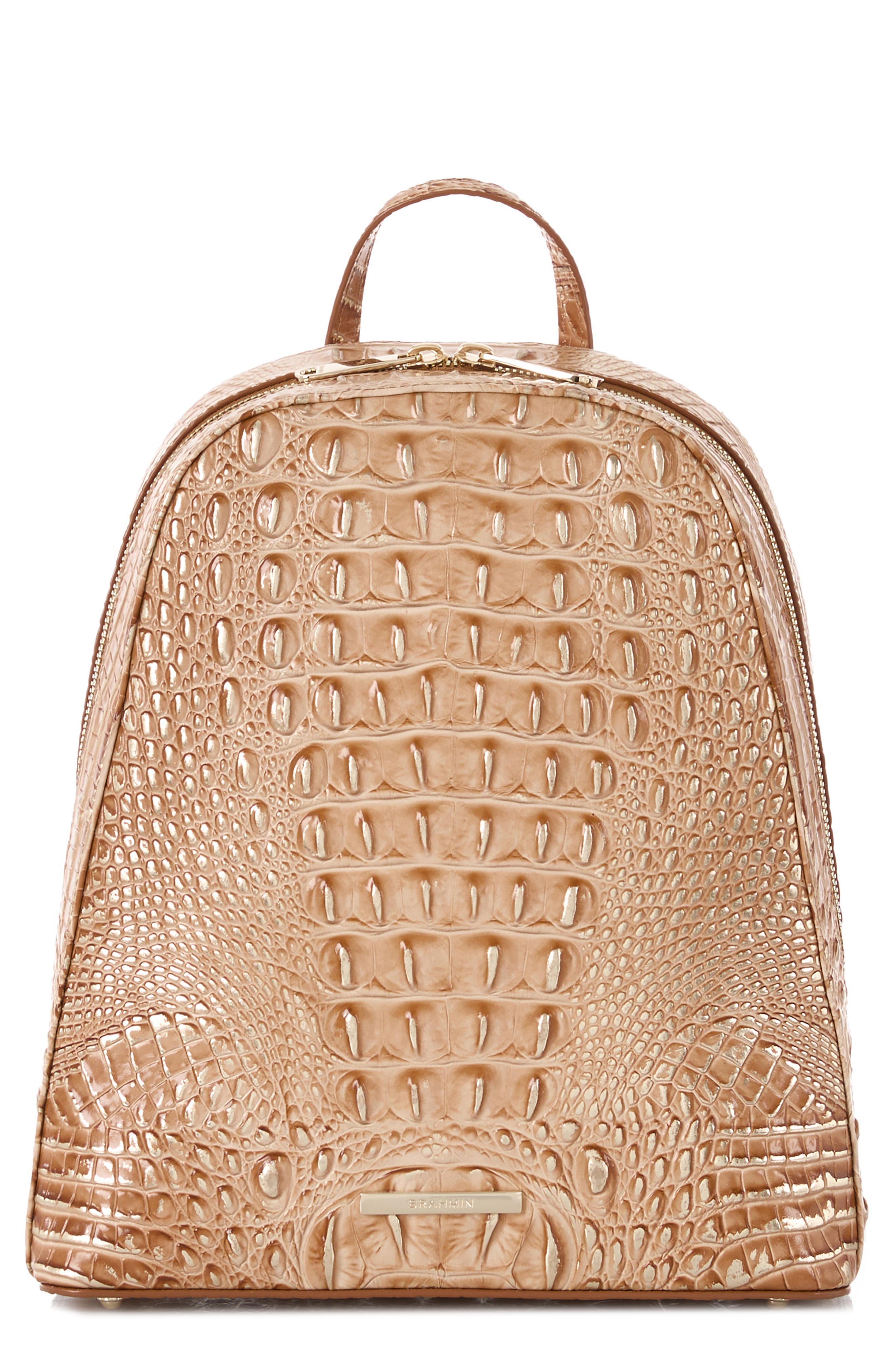 Brahmin Nola Croc Embossed Leather Backpack, Main, color, 