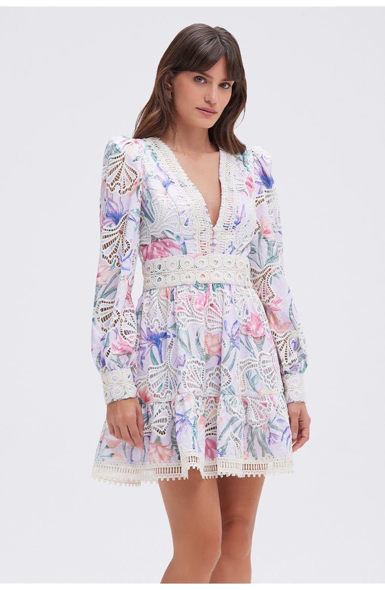 PatBO Amaryllis Embroidered Mini Dress, Alternate, color, Light Blue