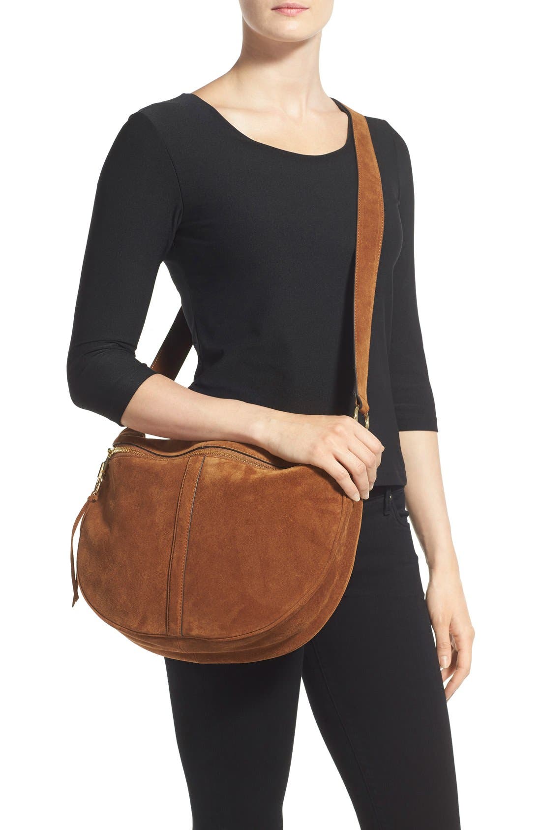 Elizabeth and James 'Scott' Suede Crossbody Bag, Alternate, color, 