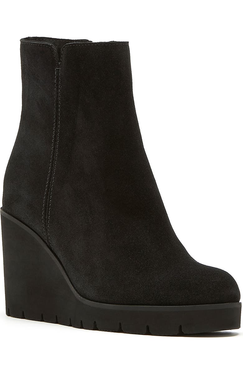 La Canadienne Go Waterproof Wedge Bootie, Main, color, Black Suede