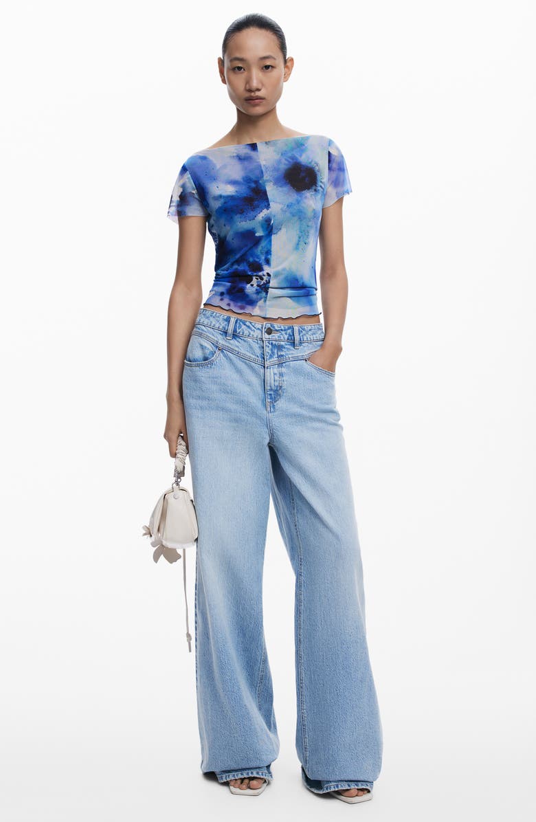 Desigual Boat Neck Mesh T-Shirt, Alternate, color, Dark Blue