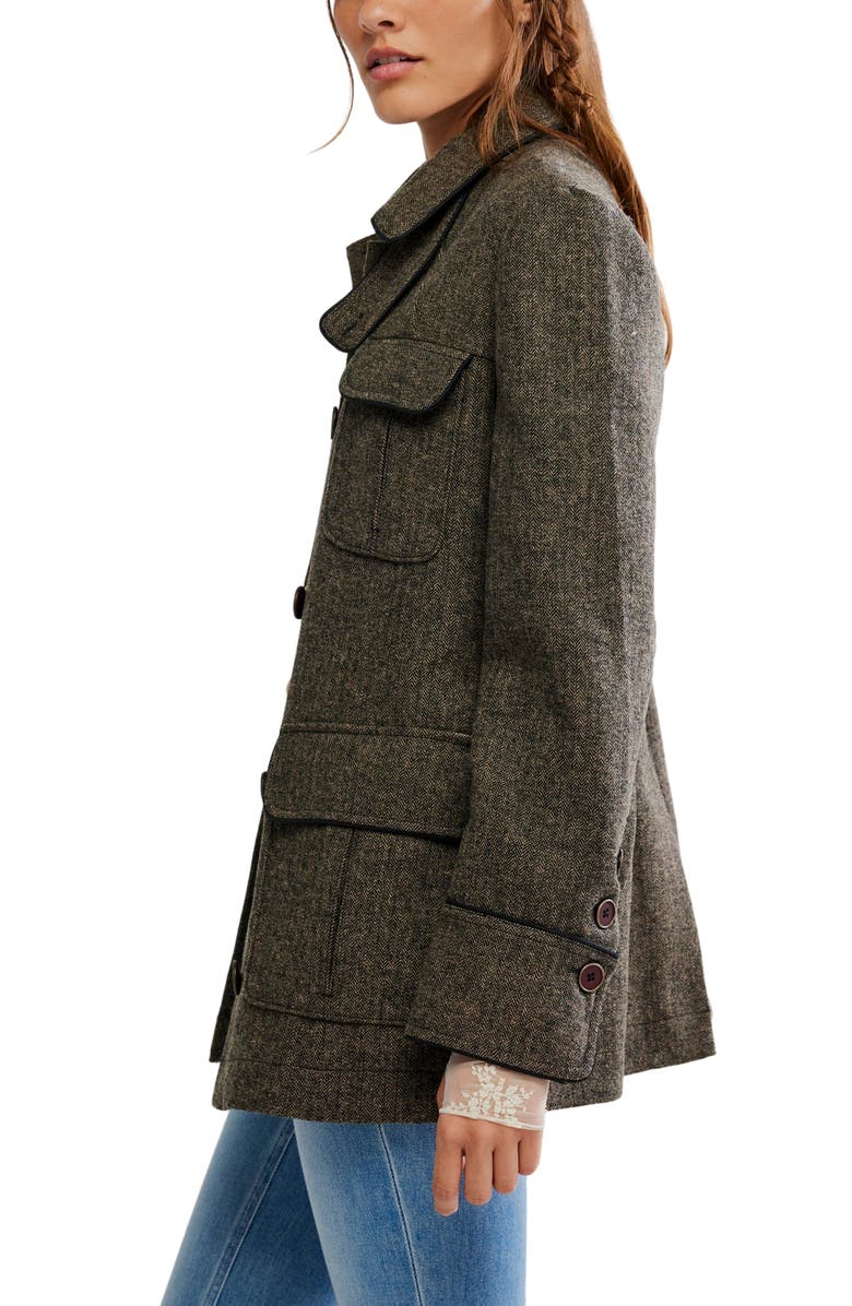 Free People Renaux Herringbone Officer Jacket, Alternate, color, Espresso