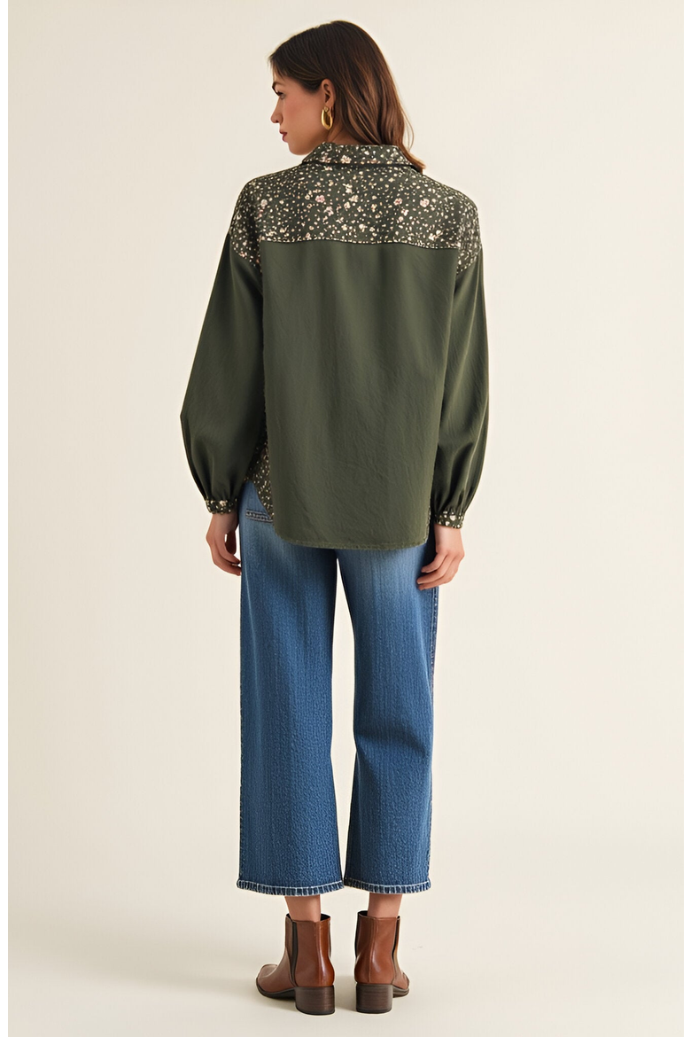 Long Sleeve Floral Print Trim Button Up Shirt, Alternate, color, Floral Print