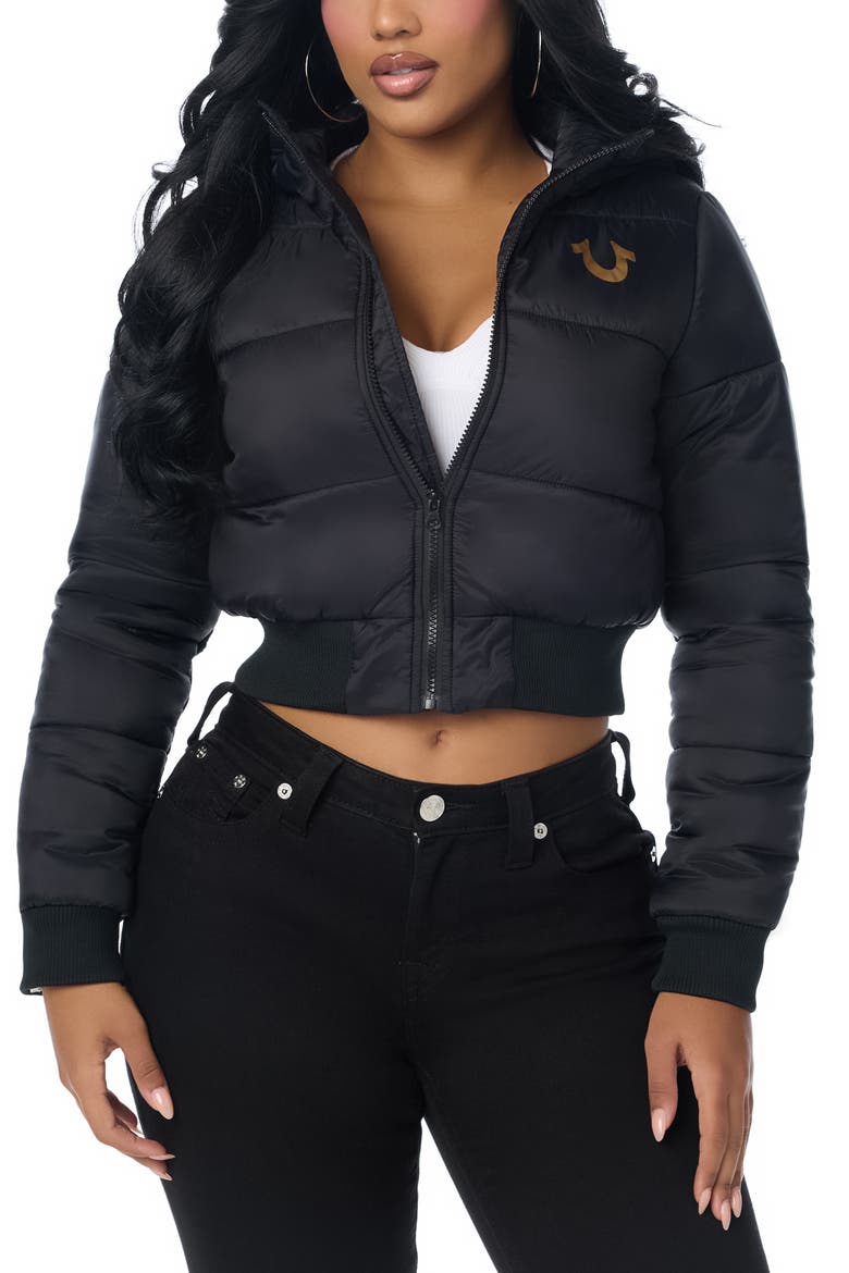 Hooded Cropped Puffer Jacket, Main, color, JET BLACK