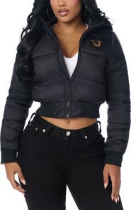 True Religion Hooded Cropped Puffer Jacket