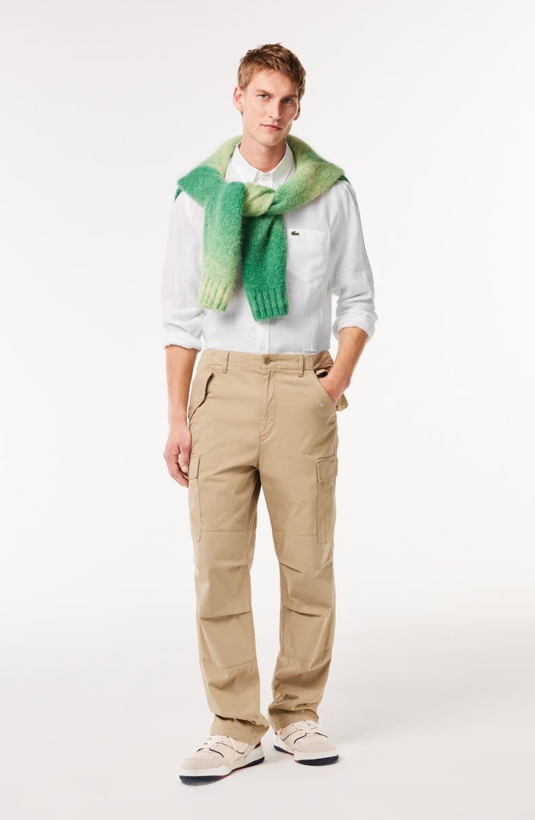 Lacoste Regular Fit Linen Button-Down Shirt, Alternate, color, White