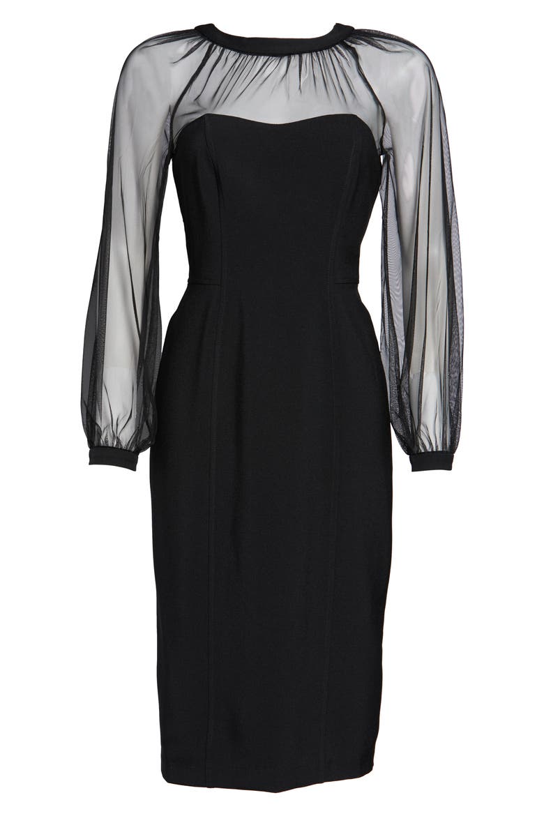 Illusion Lace Long Sleeve Cocktail Dress, Alternate, color, BLACK