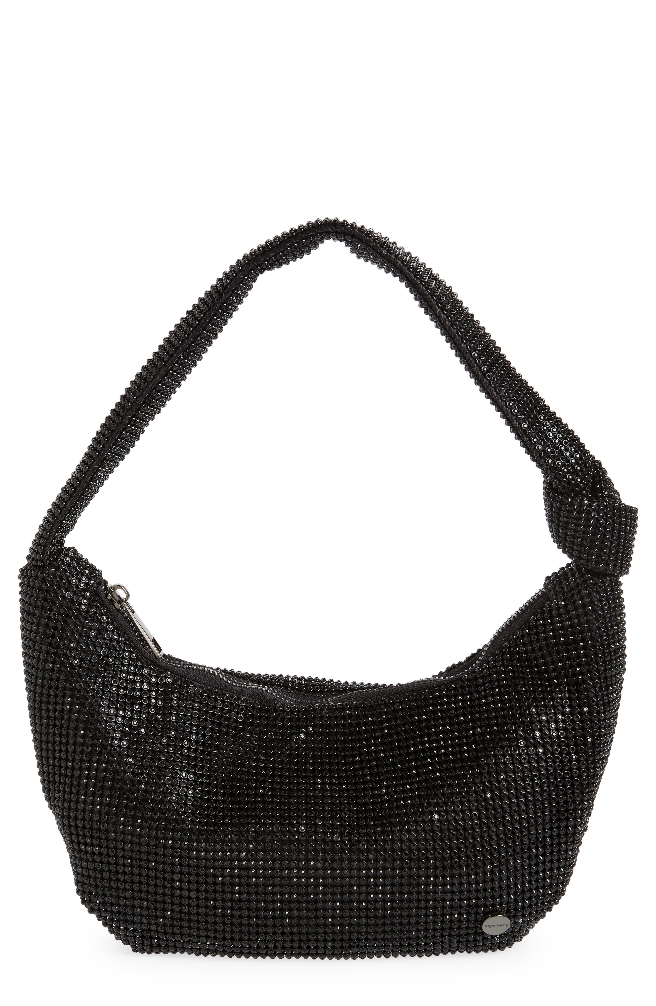 Olga Berg Jessica Crystal Croissant Bag, Main, color, Black