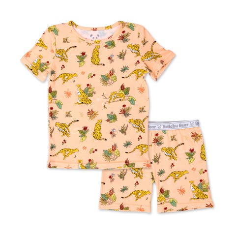 Pounce In Paradise Cheetah Kids 2-Piece Short Sleeve & Shorts Pajama Set