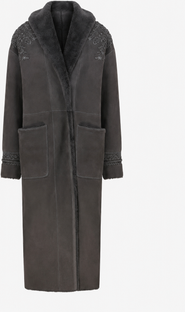 Mine Bilgi Ilda Long Merino Curly Shearling Coat with Embroidery