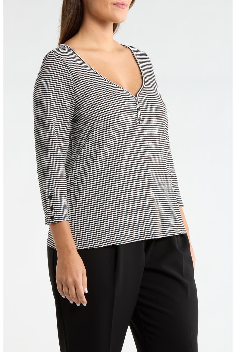 Print Henley Top, Alternate, color, BLACK/ WHITE NOV STRIPE
