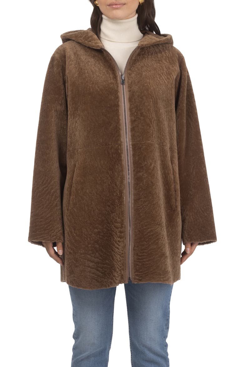 Reversible Textured Genuine Shearling Jacket, Main, color, CAMEL/CAMEL