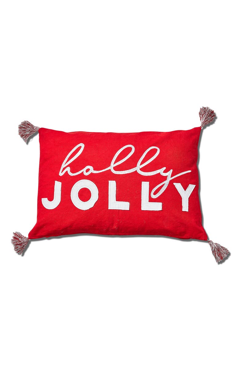 tag Holly Red Cotton Throw Pillow for Christmas Winter Decor, Main, color, Red