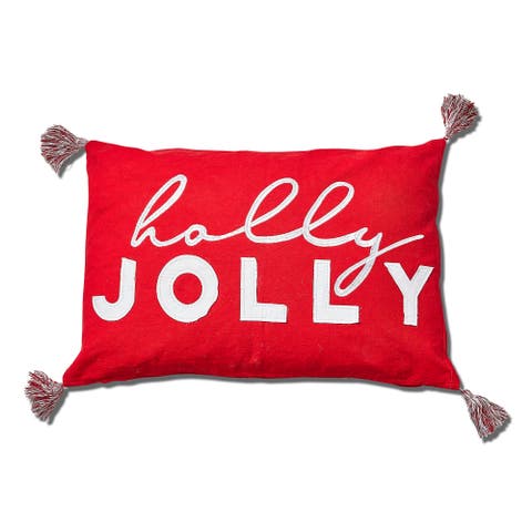 Holly Red Cotton Throw Pillow for Christmas Winter Decor