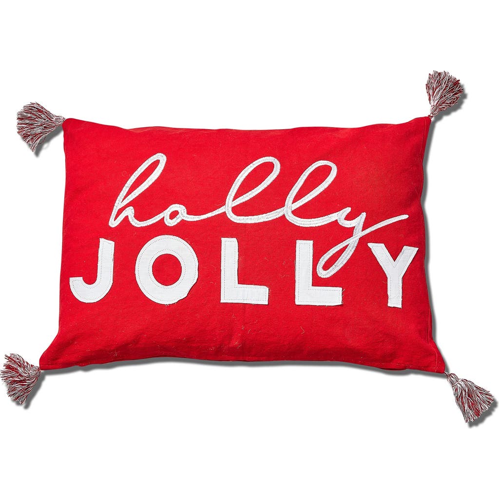 Tag Holly Red Cotton Throw Pillow For Christmas Winter Decor In Red