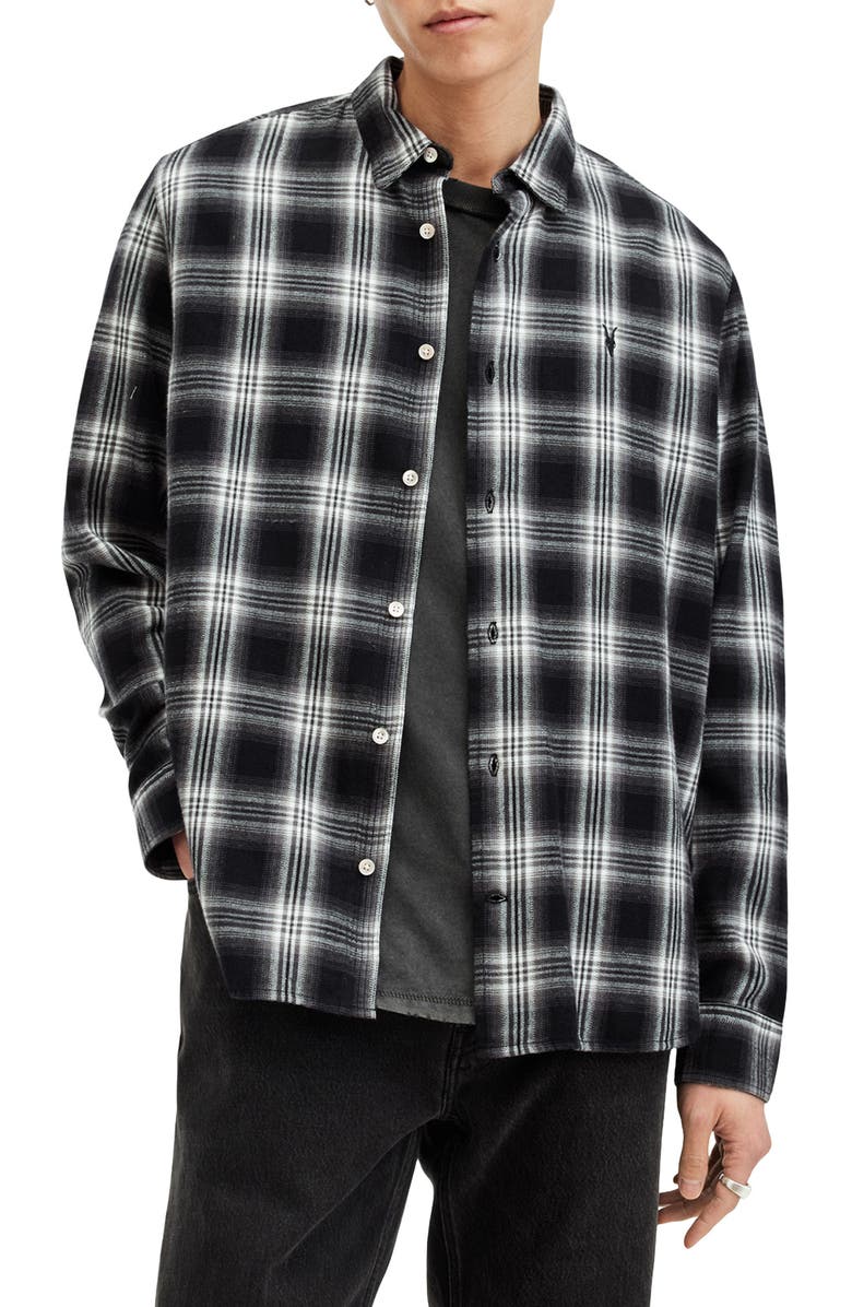 AllSaints Dury Check Cotton Flannel Button-Up Shirt, Main, color,