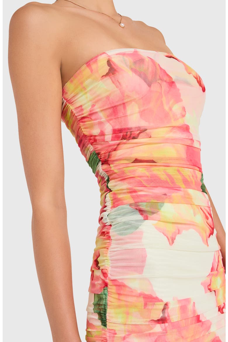 Leo Floral Ruched Strapless Maxi Dress, Alternate, color, PINK HIBISCUS
