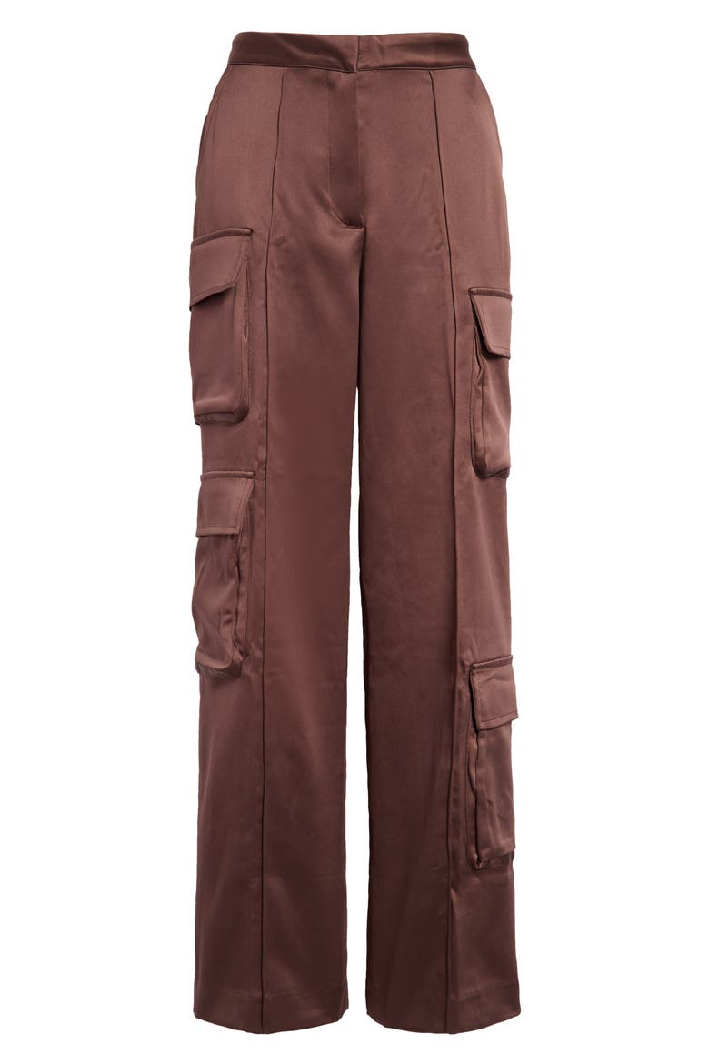 Daria Seamed Satin Cargo Trousers, Alternate, color, CHOCOLATE