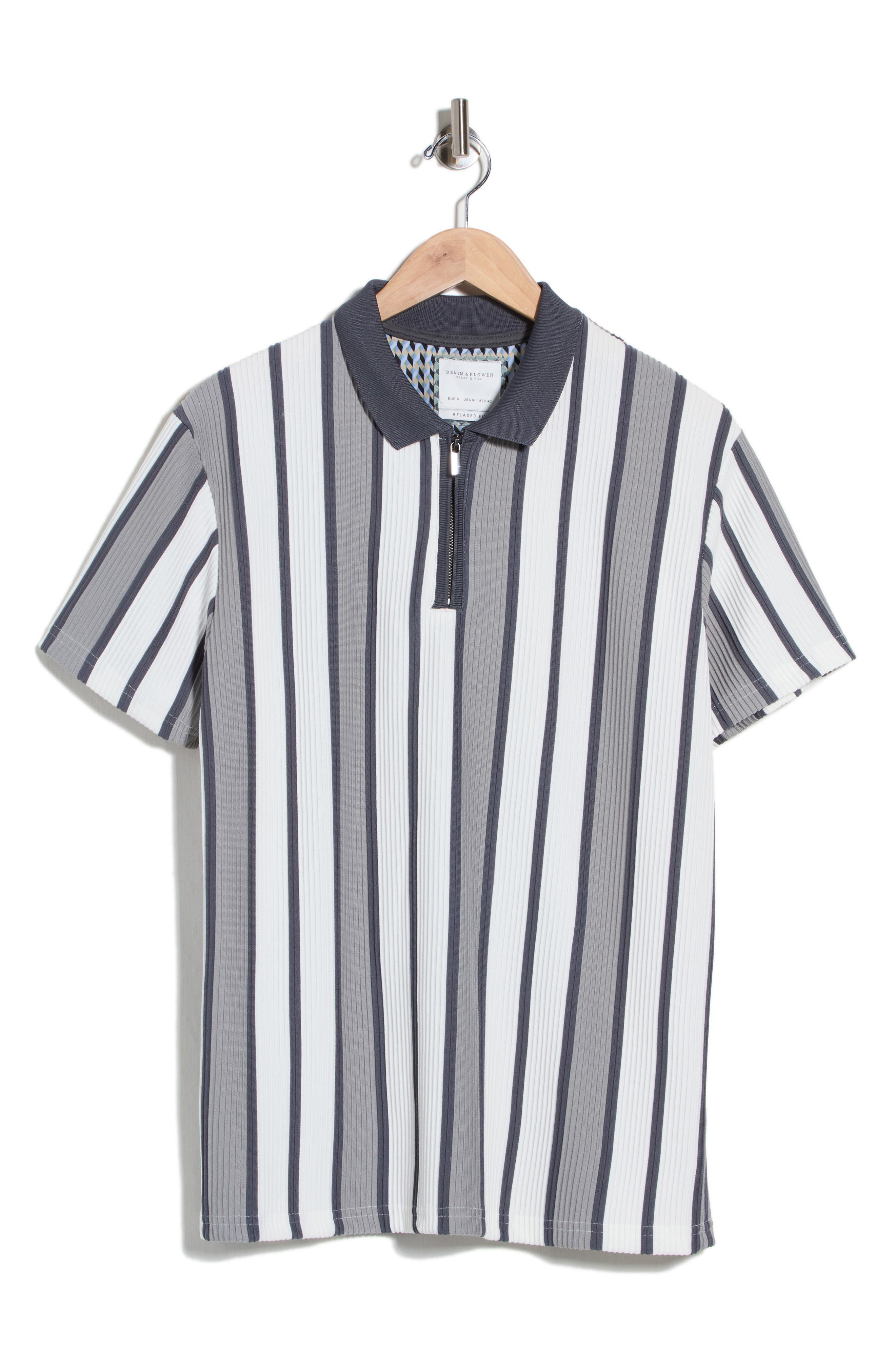 DENIM AND FLOWER Vertical Stripe Quarter Zip Knit Polo