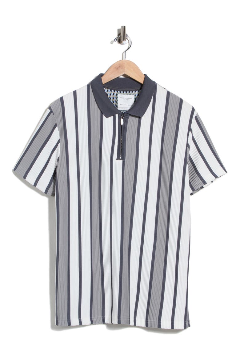 Vertical Stripe Quarter Zip Knit Polo, Alternate, color, GRAY