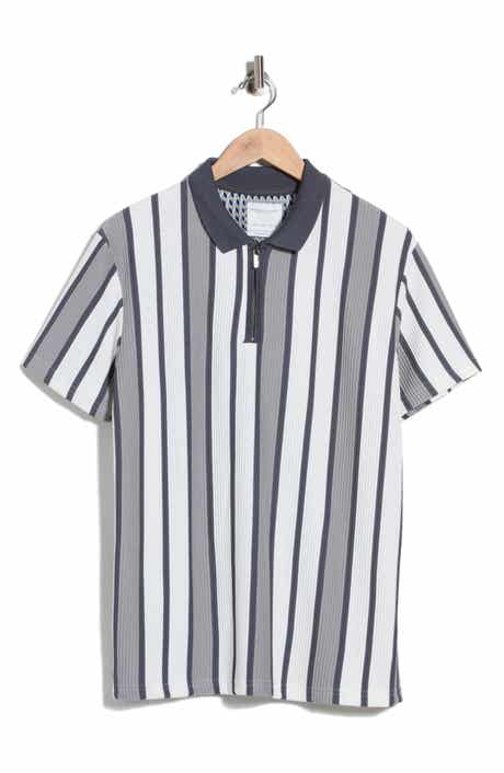 DENIM AND FLOWER Vertical Stripe Quarter Zip Knit Polo