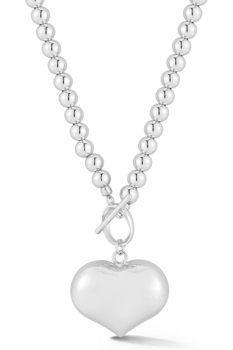 Puffy Heart Pendant Necklace, Main, color, SILVER