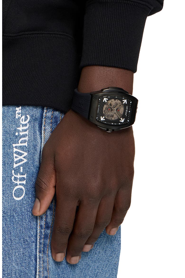 Beat Silicone Strap Automatic Watch, 44mm x 51.5mm, Main, color, IP BLACK