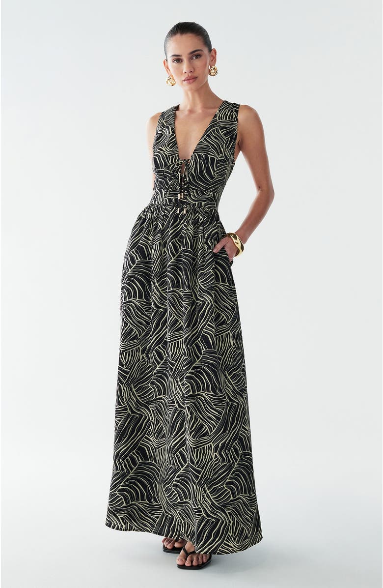 BWLDR Amber Maxi Dress, Alternate, color, Black Abstract