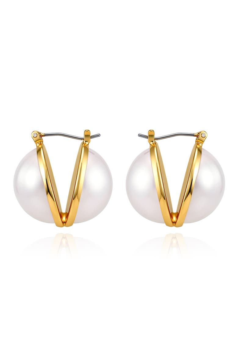 Imitation Pearl Hoop Earrings, Alternate, color, GOLD TONE