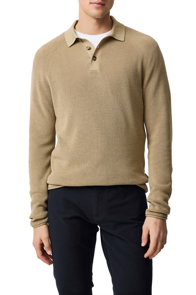 Eastern Bush Long Sleeve Cotton Rib Polo Sweater, Main, color, CAMEL