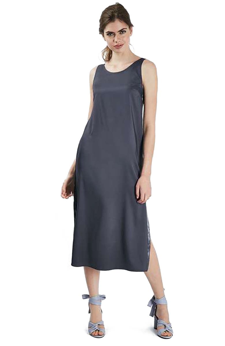 Topshop 'Mango' Satin Dungaree Side Split Midi Slipdress, Alternate, color,