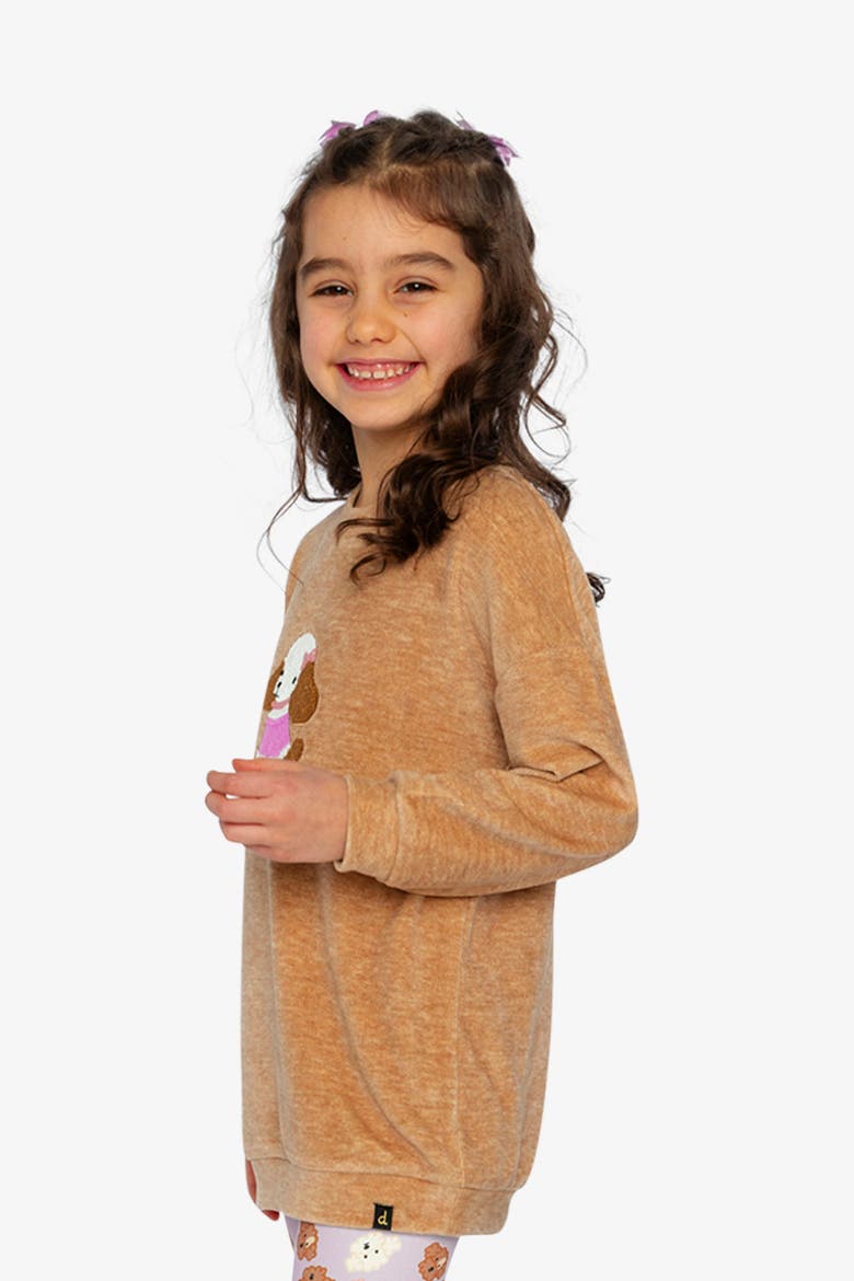 Brushed Velour Textured Appliqué Tunic, Alternate, color, Brown