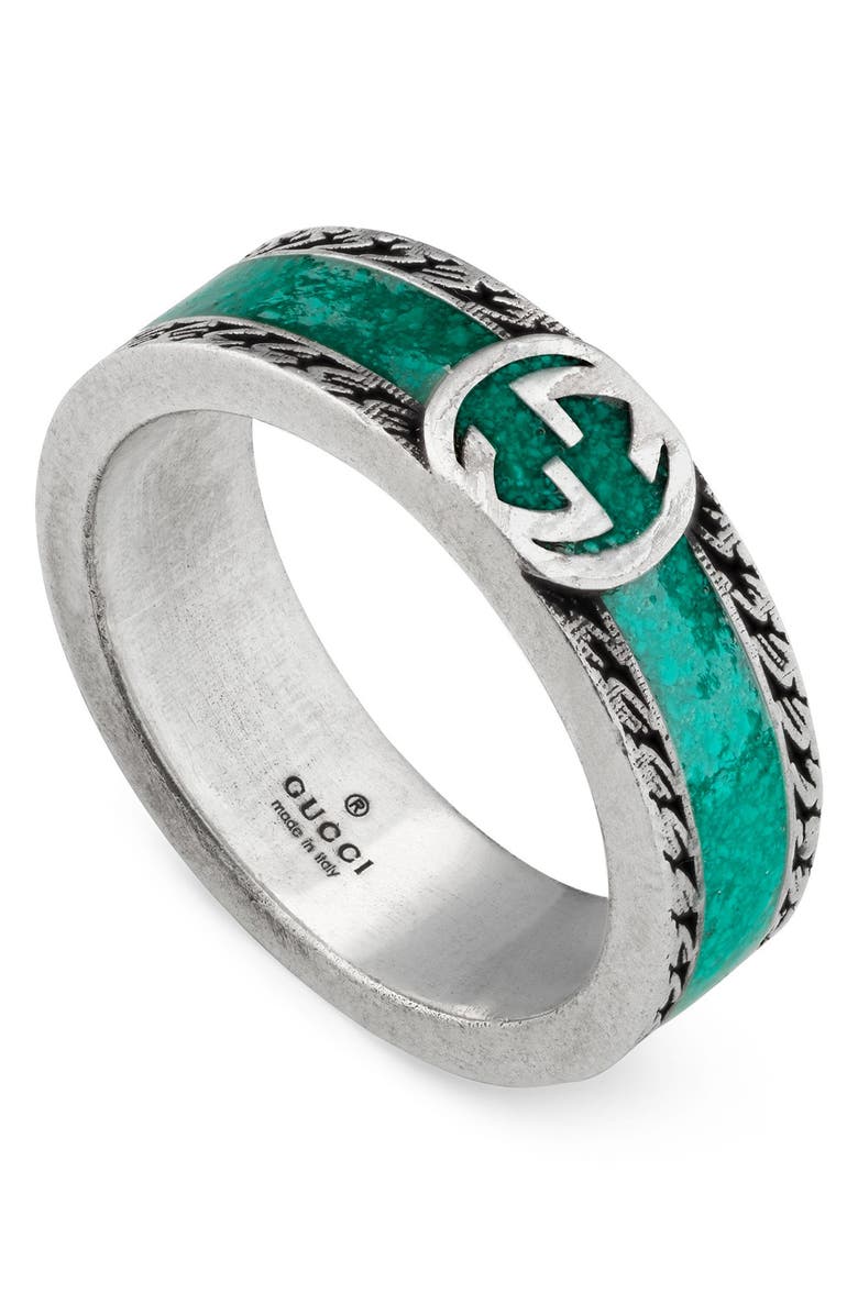 Gucci Men's Interlocking-G Band Ring, Main, color, Silver/ Turquoise