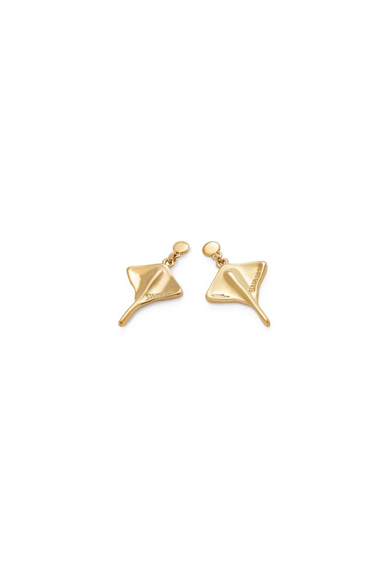 Short Earrings with 18K Gold Plating and Manta Ray Shape, Alternate, color, Gold