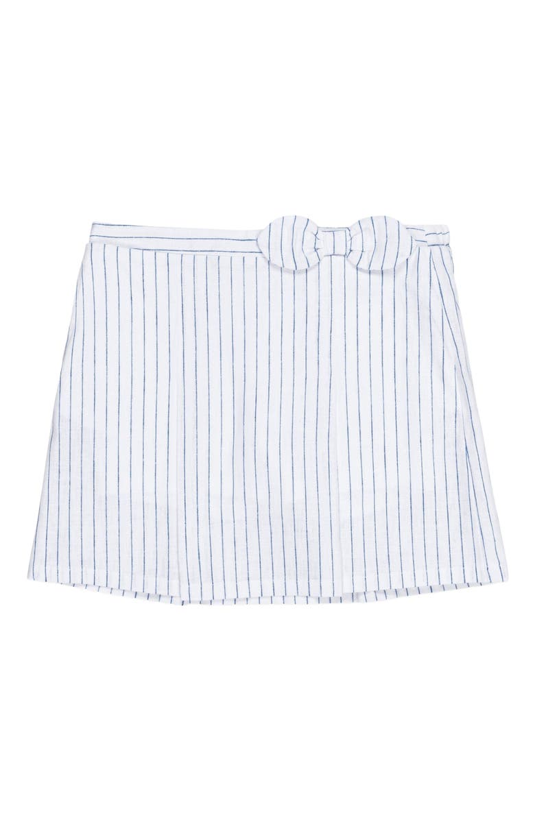 Hope & Henry Girls' Linen Pleated Bow Skort, Kids, Alternate, color, White Court Pinstripe