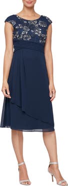Alex Evenings Embroidered Bodice A-Line Cocktail Dress