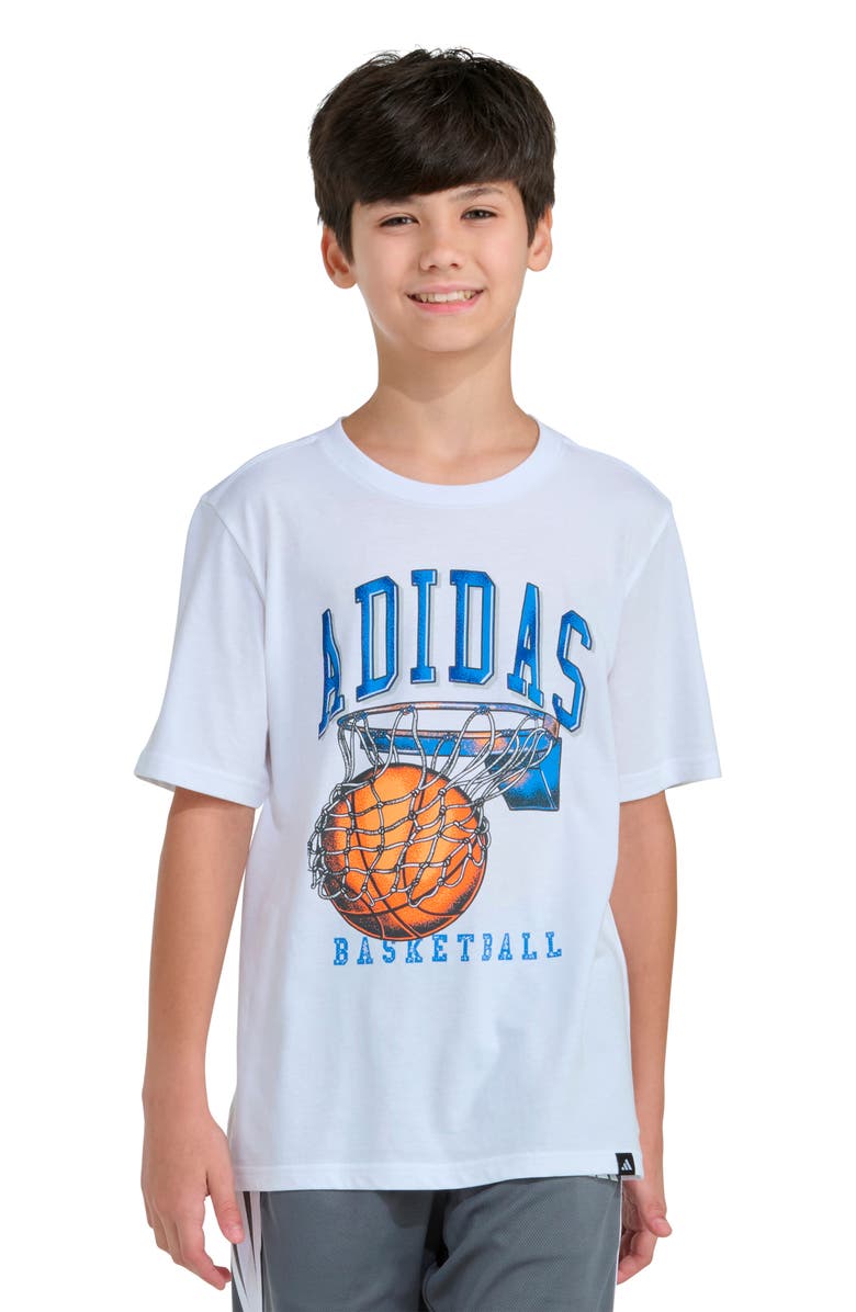 adidas Kids' Basketball Dunk Cotton Graphic T-Shirt, Alternate, color, White