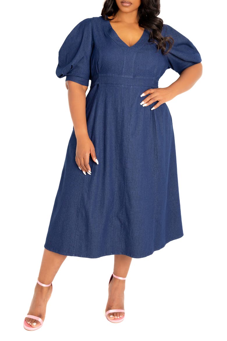 Puff Sleeve Denim Midi Dress video