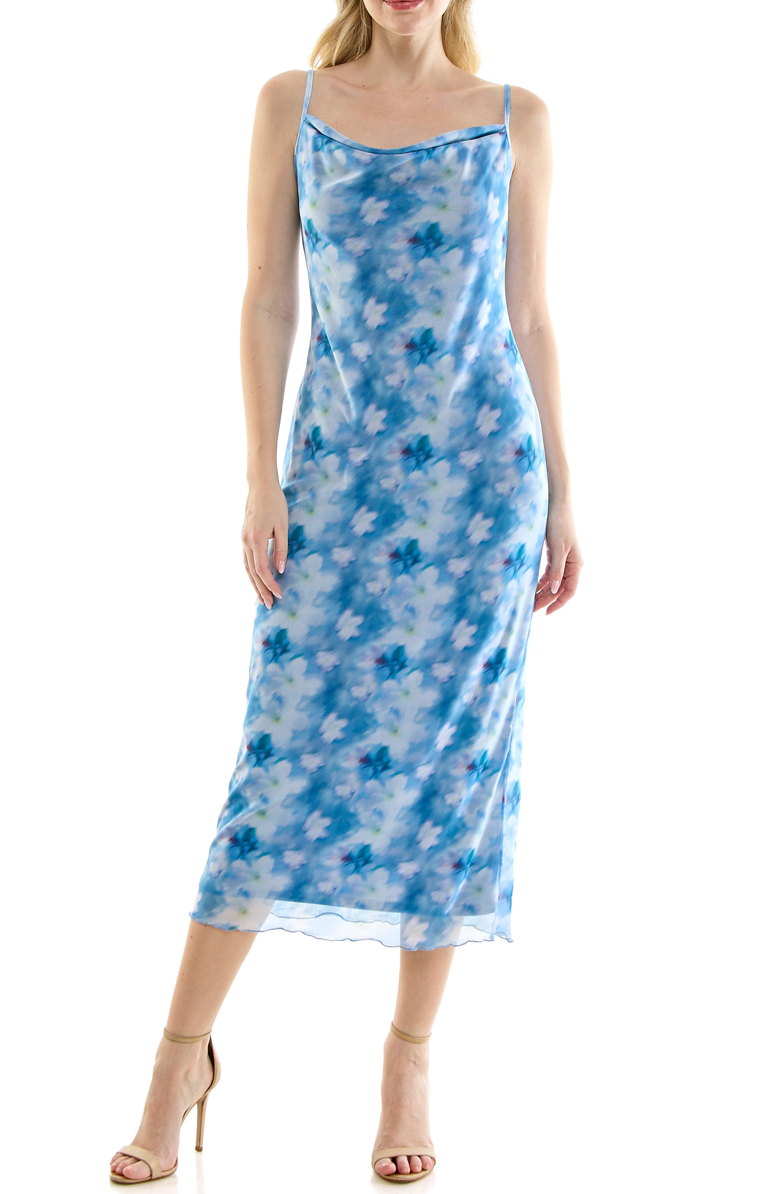bebe Tropical Mesh Cowl Maxi Dress