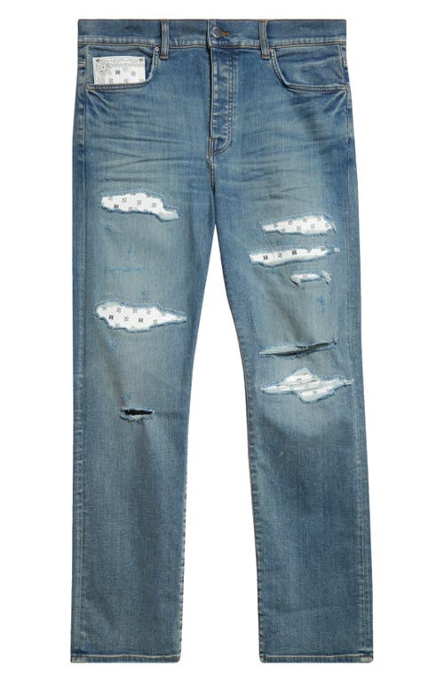 Amiri Blue Leather Bandana Repaired Slim Jeans In True Indigo