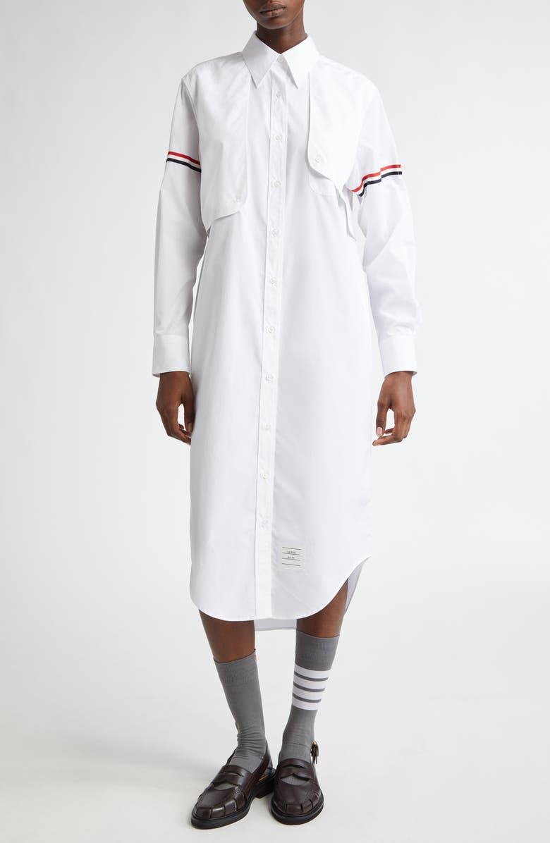 Thom Browne Easy Fit Long Sleeve Cotton Poplin Shirtdress, Main, color,