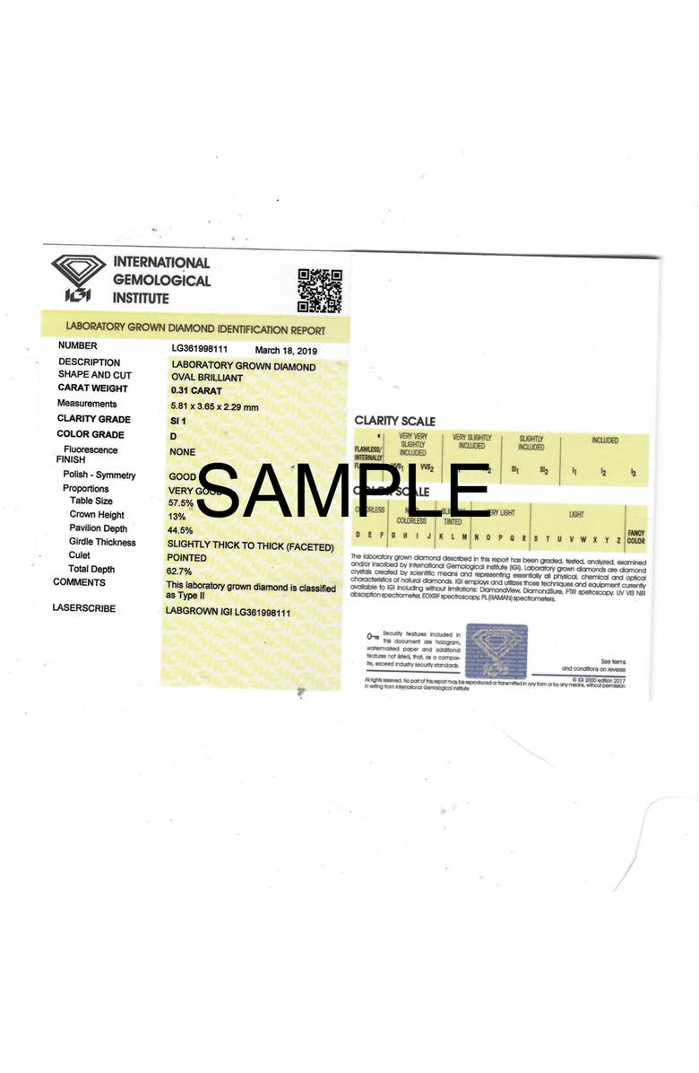 Bliss Diamond 1/2Ct Lab Grown Oval Diamond Solitaire Pendant 14k Gold Necklace, Alternate, color, 