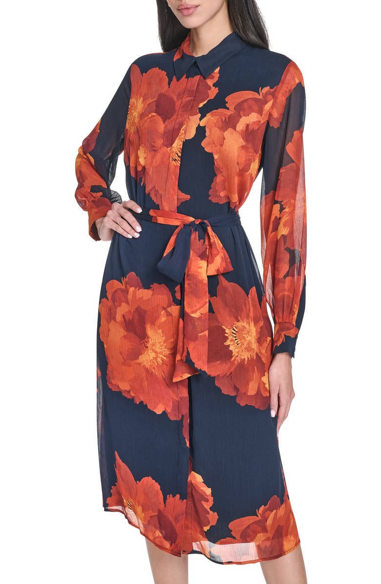 Calvin Klein Long Sleeve Chiffon Midi Dress, Alternate, color, 