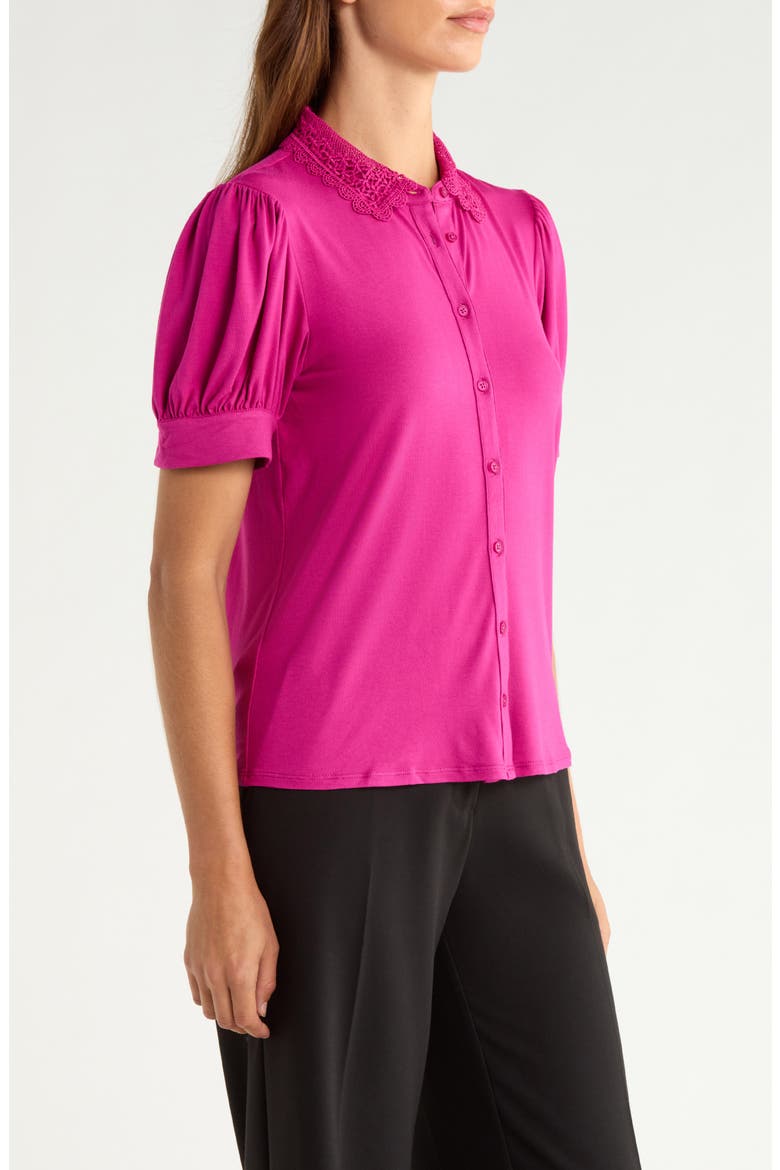 Scalloped Lace Collar Short Sleeve Shirt, Alternate, color, WILD PETUNIA