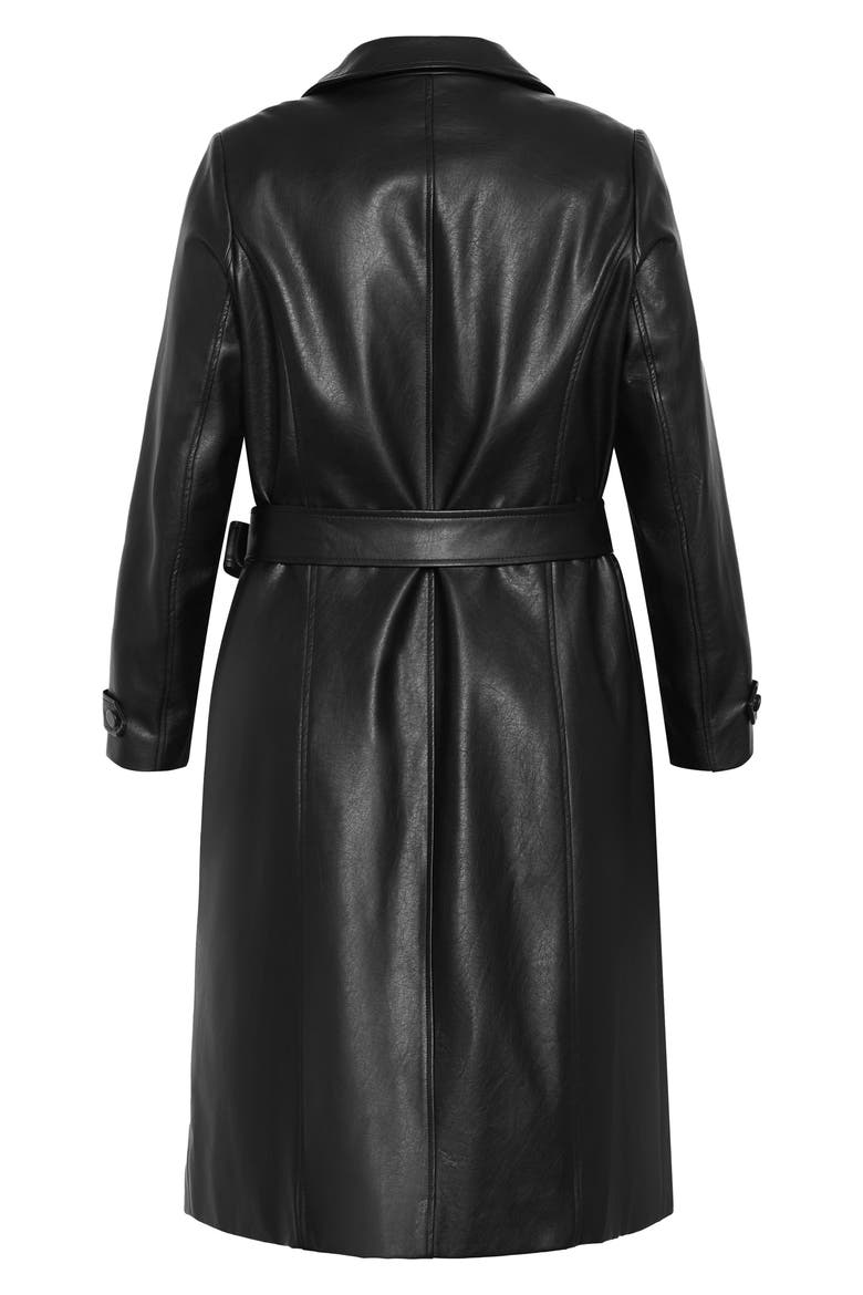 Briella Faux Leather Trench Coat, Alternate, color, BLACK