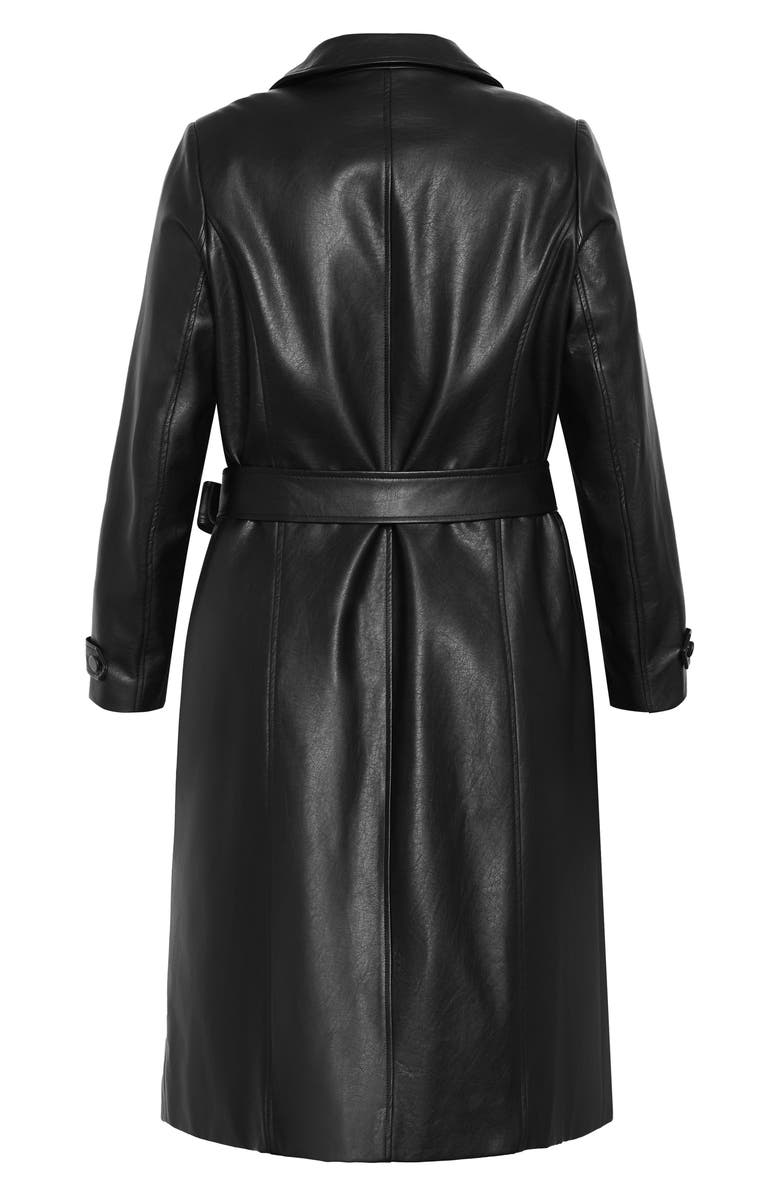 City Chic Briella Faux Leather Trench Coat, Alternate, color, Black